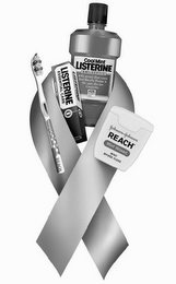 COOL MINT LISTERINE  A N T I S E P T I C  KILLS GERMS THAT CAUSE BAD BREATH, PLAQUE & THE GUM DISEASE GINGIVITIS ADA REACH LISTERINE ESSENTIAL CARE JOHNSON & JOHNSON REACH MINT WAXED MINT WAXED FLOSS logo