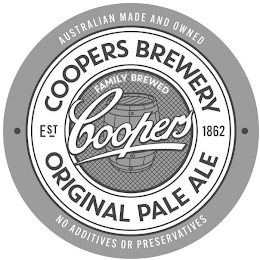 COOPERS COOPERS BREWERY ORIGINAL PALE ALE · EST 1862 · FAMILY BREWED AUSTRALIAN MADE AND OWNED NO ADDITIVES OR PRESERVATIVES logo