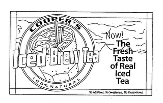 COOPER'S ICED BREW TEA 100% NATURAL NOW! THE FRESH TASTE OF REAL ICED TEA NO ADDITIVES. NO SWEETENERS. NO PRESERVATIVES. logo