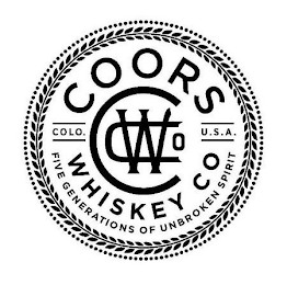 COORS WHISKEY CO COLO. U.S.A. CWCO FIVE GENERATIONS OF UNBROKEN SPIRIT logo