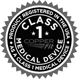 COPPER FIT CLASS 1 MEDICAL DEVICE · PRODUCT REGISTERED IN THE USA · AS A CLASS 1 MEDICAL DEVICE logo