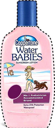 COPPERTONE WATER BABIES SUNSCREEN LOTION NO.1 PEDIATRICIAN RECOMMENDED BRAND EXTRA UVA PROTECTION WATERPROOF logo