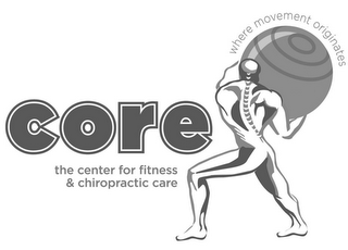 CORE THE CENTER FOR FITNESS & CHIROPRACTIC CARE WHERE MOVEMENT ORIGINATES logo