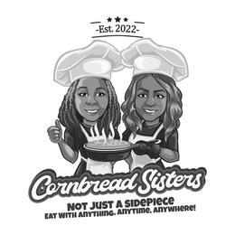 "CORNBREADSISTERS"    "NOT JUST A SIDEPIECE"   "EAT WITH ANYTHING, ANYTIME, ANYWHERE!" logo