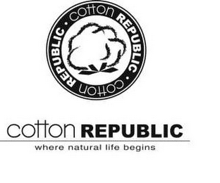 COTTON REPUBLIC · COTTON REPUBLIC · COTTON REPUBLIC WHERE NATURAL LIFE BEGINS logo