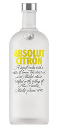 COUNTRY OF SWEDEN ABSOLUT ABSOLUT CITRON A SUPERB VODKA WITH A TASTE OF LEMON. THIS CITRUS TWIST IS AN ABSOLUT CLASSIC. CRAFTED IN THE VILLAGE OF AHUS, SWEDEN. ABSOLUT SINCE 1879. logo
