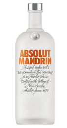 COUNTRY OF SWEDEN ABSOLUT ABSOLUT MANDRIN A SUPERB VODKA WITH A TASTE OF MANDARIN. THIS CITRUS TWIST IS AN ABSOLUT CLASSIC. CRAFTED IN THE VILLAGE OF AHUS, SWEDEN. ABSOLUT SINCE 1879. logo