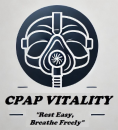 CPAP VITALITY "REST EASY, BREATHE FREELY" logo