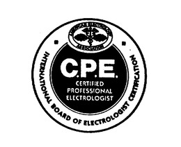 C.P.E. CERTIFIED PROFESSIONAL ELECTROLOGIST AMERICAN ELECTROLOGY ASSOCIATION INTERNATIONAL BOARD OF ELECTROLOGIST CERTIFICATION logo