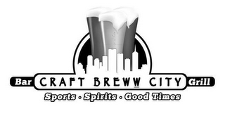 CRAFT BREWW CITY BAR GRILL SPORTS · SPIRITS · GOOD TIMES logo