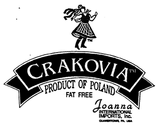 CRAKOVIA TM PRODUCT OF POLAND FAT FREE JOANNA INTERNATIONAL IMPORTS, INC. QUAKERTOWN, PA. USA logo