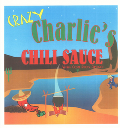 CRAZY CHARLIE'S CHILI SAUCE VAYA CON DIOS AMIGO logo