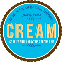 CREAM ALL NATURAL GOURMET ICE CREAM SANDWICHES FRESHLY BAKED COOKIES RULE EVERYTHING AROUND ME logo