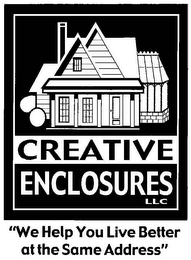 CREATIVE ENCLOSURES LLC "WE HELP YOU LIVE BETTER AT THE SAME ADDRESS" logo