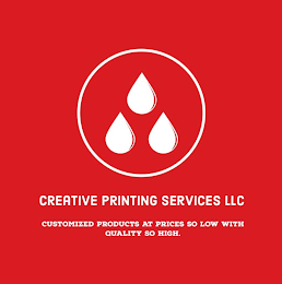 CREATIVE PRINTING SERVICES LLC  CUSTOMIZED PRODUCTS AT PRICES SO LOW WITH QUALITY SO HIGH logo