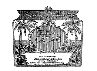 CREME DE CACAO MADE AND BOTTLED BY HIRAMWALKER & SONS INC. DISTRIBUTORS OF "CANADIAN CLUB" WHISKEY PEORIA, ILLINOIS U.S.A. logo