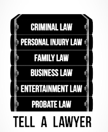 CRIMINAL LAW PERSONAL INJURY LAW FAMILY LAW BUSINESS LAW ENTERTAINMENT LAW PROBATE LAW TELL A LAWYER logo