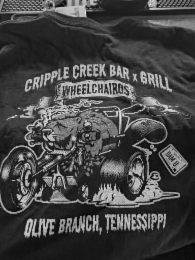 CRIPPLE  CREEK BAR X GRILL WHEELCHAIROS OLIVE BRANCH, TENNESSIPPI MISSISSIPPI DESOTO DAM U logo