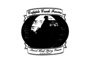 CRIPPLE CREEK FARMS SWEET HEAT SPICY SAUCE FOR EATING HIGH ON THE HOG LOW FAT SEE SIDE PANEL LOW CHOLESTEROL SHAKE WELL 12FL OZ (355ML) logo