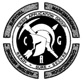 CRISIS APPLICATION GROUP READY - SURE - SECURE SURVIVAL MARKSMANSHIP COMMUNICATION AUSTERE MEDICINE C A G logo