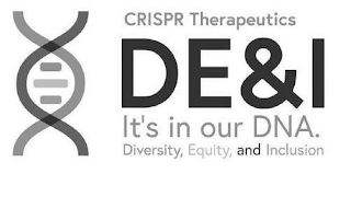 CRISPR THERAPEUTICS DE&I IT'S IN OUR DNA. DIVERSITY, EQUITY, AND INCLUSION logo