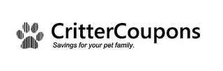 CRITTERCOUPONS SAVINGS FOR YOUR PET FAMILY. logo