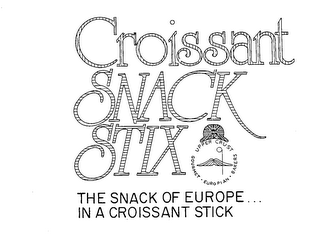 CROISSANT SNACK STIX THE SNACK OF EUROPE ... IN A CROISSANT STICK UPPER CRUST GOURMET EUROPIAN BAKERS logo