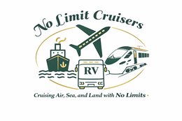 CRUISING AIR, SEA, AND LAND WITH NO LIMITS RV A CC NO LIMIT CRUISERS logo