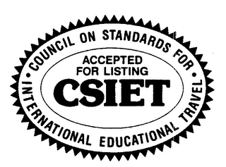 CSIET COUNCIL ON STANDARDS FOR INTERNATIONAL EDUCATIONAL TRAVEL ACCEPTED FOR LISTING