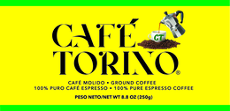 CT TORINO. 100% PURO CAFÉ ESPRESSO 100% PURE ESPRESSO COFFEE CAFÉ MOLIDO GROUND COFFEE PESO NETO/NET WT 8.8 OZ (250G) CAFÉ logo