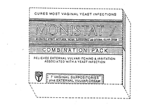 CURES MOST VAGINAL YEAST INFECTIONS MONISTAT 7 MICONAZOLE NITRATE ANTIFUNGAL VAGINAL SUPPOSITORIES AND EXTERNAL VULVAR CREAM COMBINATION PACK RELIEVES EXTERNAL VULVAR ITCHING & IRRITATION ASSOCIATED WITH A YEAST INFECTION ORTHO 7 VAGINAL SUPPOSITORIES PLUS EXTERNAL VULVAR CREAM logo