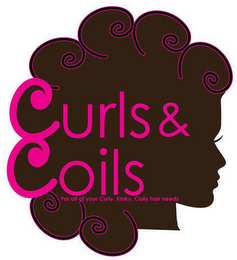 CURLS AND COILS, FOR ALL OF YOUR CURLY, KINKY, COILY HAIR NEEDS logo