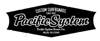 CUSTOM SURFBOARDS SINCE 1930 PACIFIC SYSTEM PACIFIC SYSTEM HOMES, INC. MALIBU - CALIFORNIA logo