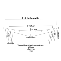 CUT HERE CUT HERE CUT HERE CUT HERE 1 3/4 INCHES 2 1/2 INCHES 8 1/2 INCHES WIDE STICKER 1/2 INCH NOSE CENTERING THREE DIFFERENT HAIRLINE PROTOTYPES: 3/4 INCH 1/2 AN INCH 1 INCH logo