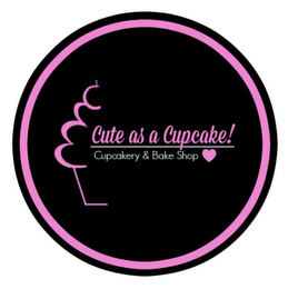 CUTE AS A CUPCAKE! CUPCAKERY & BAKE SHOP PINK HEART logo