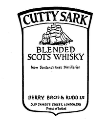 CUTTY SARK BLENDED SCOTS WHISKY FROM SCOTLAND'S BEST DISTILLERIES BERRY BROS & RUDD LTD PRODUCT OF SCOTLAND logo
