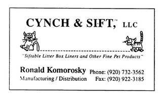 CYNCH & SIFT, LLC "SIFTABLE LITTER BOX LINERS AND OTHER FINE PET PRODUCTS" logo