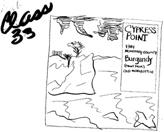 CYPRESS POINT 1981 MONTEREY COUNTY BURGUNDY (PINOT NOIR) OLD WORLD STYLE MADE AND BOTTLED BY CYPRESS POINT CELLARS, HEALDSBURG CALIFORNIA logo