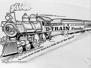 D-TRAIN FOODS "IN EVERY GREAT RECIPE THERE IS A LITTLE BIT OF THE DEVIL" logo