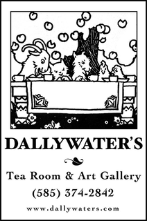 DALLYWATER'S TEA ROOM & ART GALLERY (585) 374-2842 WWW.DALLYWATERS.COM logo