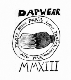 DAPWEAR TOKYO BEIJING PARIS LONDON JAMAICA CAPETOWN NEW YORK MMXIII logo