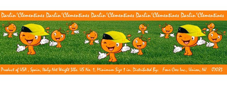 DARLIN' CLEMENTINES PRODUCT OF USA, SPAIN, ITALY, NET WEIGHT 3 LBS. US NO. 1, MINIMUM SIZE 1 IN. DISTRIBUTED BY: FOUR CEES, INC., UNION, NJ 07083 logo
