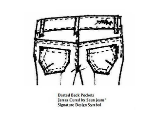 DARTED BACK POCKETS JAMES CURED BY SEUN JEANS' SIGNATURE DESIGN SYMBOL logo
