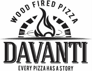 DAVANTI WOOD FIRED PIZZA ESTD 2017 EVERY PIZZA HAS A STORY logo