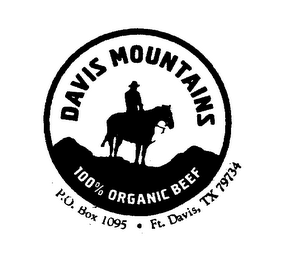 DAVIS MOUNTAINS 100% ORGANIC BEEF P.O. BOX 1095 FT. DAVIS, TX 79734 logo