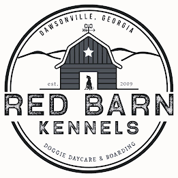 DAWSONVILLE, GEORGIA EST. 2009 RED BARN KENNELS DOGGIE DAYCARE & BOARDING logo