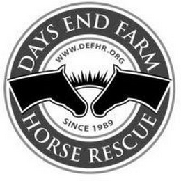 DAYS END FARM WWW.DEFHR.ORG SINCE 1989 HORSE RESCUE logo