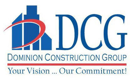 DCG DOMINION CONSTRUCTION GROUP YOUR VISION...OUR COMMITMENT! logo