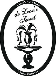 DE LEON'S SECRET A SECRET IS NOT A SECRET IF YOU TELL SOMEONE logo