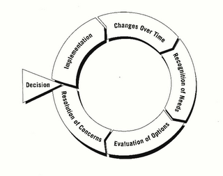 DECISION IMPLEMENTATION CHANGES OVER TIME RECOGNITION OF NEEDS EVALUATION OF OPTIONS RESOLUTION OF CONCERNS